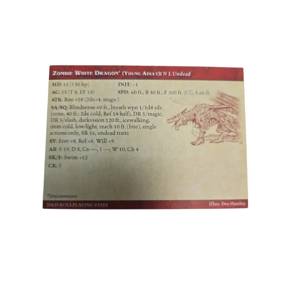 Zombie White Dragon 60/60 Young Adult W/ STAT CARD Dungeons and Dragons 2005